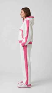 <b>Women</b> Color Block Hooded Zip Up Tracksuit Set Pink White Loose Fit Sweatshirt <b>Sweatpants</b> Two Piece - Product Image 2