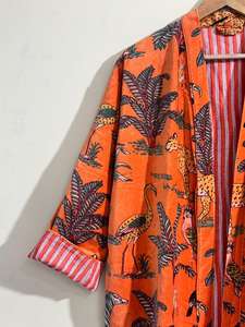 Robe kimono en velours imprimé jungle indienne, veste de mariée en coton, robe en velours - Product Image 2