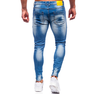 Pantalon en jean décontracté pour homme, coupe ajustée, jambe slim, bleu, tissu en coton respirant, service OEM - Product Image 5