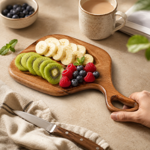 Bandeja Decorativa de Madera de Acacia Hecha a Mano con Asa |   Bandeja de madera premium para servir y decorar la mesa del hogar - Product Image 3