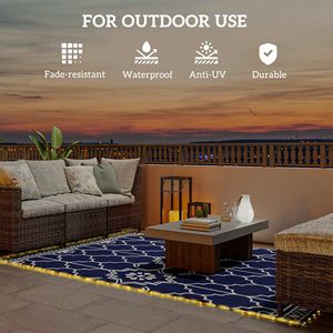 10FT X 8FT Reversible Outdoor Rug Carpet PP Straw with LED Lights Carry Bag and <b>Ground</b> <b>Stakes</b> - Product Image 5