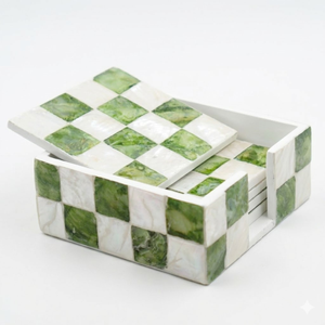 Handcrafted Checkered Capiz Shell inlay Square Drink Coasters for Coffee Table, <b>Kitchen</b> or Bar Wholesale Price from Vietnam - Product Image 1