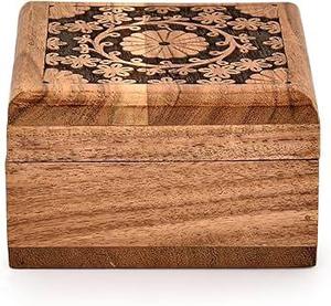 Engraved & Customized Logo Words Eco-Friendly Solid Mango Wood Walnut Square Handmade Carved Jewelry Ring <b>Box</b> India - Product Image 6