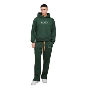 <b>Men's</b> Cotton Oversized Boxy Hooded Tracksuit Winter Heavyweight Forest <b>Green</b> Custom Printed Plus Size Sets by MOE - Product Image 1