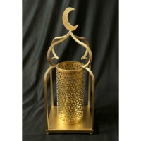 Decoraciones de Ramadán 2027, Faroles Marroquíes de Metal Dorado con Luna Creciente en 3 Tamaños