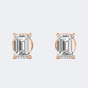 1.00CTW 9k Gold Plated <b>Emerald</b>-Cut Lab Grown Diamond Luxury Bezel <b>Stud</b> Earring - Product Image 3