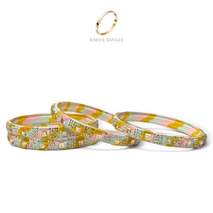 Wholesale Deluxe Multicolour Stones Kashmiri Glass Bangles Trendy Gold Plated <b>Crystal</b> Design for Festive Wedding Wear Bangle - Product Image 1