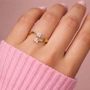 Hallmark Silver Blossom 18K Gold Plated <b>Resizable</b> Flower <b>Ring</b> for Women - Product Image 2