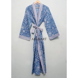 Kimono de Algodón para Mujer, Hecho a Mano, con Estampado Floral, Estilo Japonés, Largo hasta el Suelo, Lavable, de Secado Rápido, Bata de Verano, Ropa de Playa, Ropa de Estar por Casa - Product Image 1