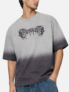 Oversized Gradient Washed T <b>Shirt</b> Men <b>Gothic</b> Graphic Tee Vintage Streetwear Cotton Loose Fit Casual Summer Top - Product Image 1