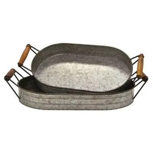 Plateau de service galvanisé personnalisable en gros, idéal pour une présentation décorative chic avec bougies et fleurs. - Product Image 3