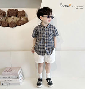 Meilleur ensemble de tenue d'été pour garçons : chemises à carreaux et shorts amples, vêtements pour enfants, styles de vêtements coréens, vêtements pour tout-petits garçons - Product Image 3