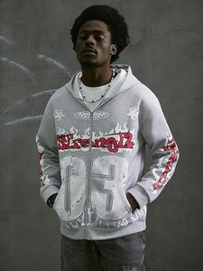 Superior International <b>Men's</b> Y2k Number Graphic Zip Up Hoodie Sweatshirt <b>Gothic</b> Long Sleeve Hooded Casual <b>Jacket</b> Streetwear - Product Image 2