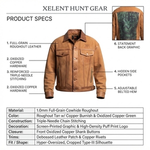 Chaqueta de Cuero Vacuno para Hombre, Estilo Trucker, Oversize, Streetwear, Etiqueta Personalizada OEM - Product Image 5