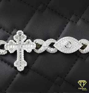 Luxury Cross and <b>Infinity</b> Link <b>Bracelet</b> with Shaped Moissanite Diamonds Iced Out 925 Sterling Silver Religious Fashion Jewelry - Product Image 5
