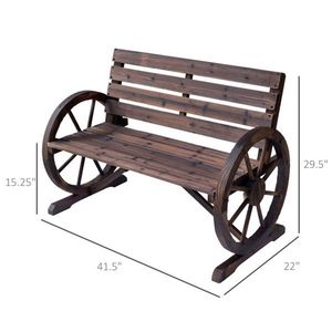 Panca Rustica da Esterno in Legno a Forma di Ruota di Carro con Schienale, Seduta per 2 Persone, per Arredamento da Giardino - Product Image 4