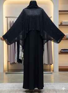 ชุดอาบายะห์ผู้หญิงแบบดั้งเดิมสีดำสวยงามสไตล์ตุรกี ผ้าโพลีเอสเตอร์ระบายอากาศได้ดี สำหรับเทศกาลอีด ปี 2025 ดูไบ ซาอุดิอาระเบีย มุสลิม - Product Image 3
