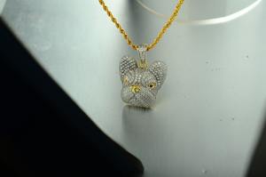Pendentif Hip Hop pour homme, design tête de chien, pavé de moissanite, bouledogue français, avec chaîne de collier - Product Image 5