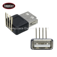 Adaptateur d'alimentation USB de type A à 4 broches femelles, personnalisé en gros, avec connecteur à 90 degrés, en PVC noir + alliage de cuivre PA