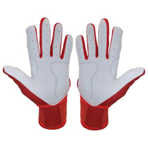 New Arrival Red <b>White</b> Leather Baseball Batting Gloves Breathable Palm Padding Grip Performance Adjustable Wrist Closure OEM - Product Image 2