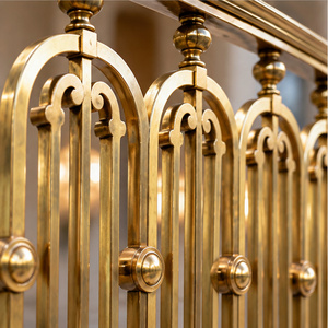 Grand Brass Railing with Repeating Arched Loop Panels and Spherical Accents Metal <b>Handrail</b> and Balustrade - Product Image 2