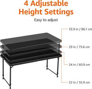 Mesa de Comedor Plegable Rectangular de Metal Negro Resistente de 4 Pies, Altura Ajustable (4 Configuraciones), con Asa de Transporte, para Apartamento - Product Image 6