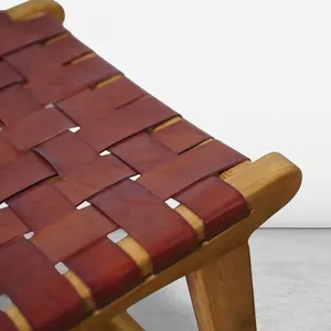 Outdoor Solid Teak <b>Bar</b> Stool with Genuine Leather Rectangle Modern Durable Water Resistant <b>Bar</b> Set for Home - Product Image 6