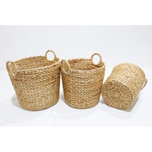 Set Of 3 Round <b>Water</b> Hyacinth Baskets With Dual Handles Bohemian Style <b>Storage</b> Bins For Sundries Multifunctional Use - Product Image 4