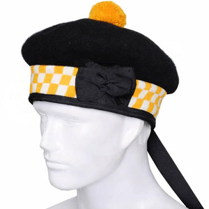 Gorro Balmoral de Lana Escocesa Amarillo y Blanco con Diseño a Cuadros, Sombrero Kilt, Superventas al por Mayor 2026 - Product Image 1