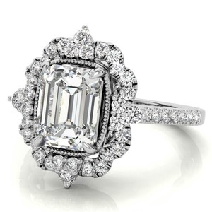 <b>Emerald</b> Cut Geometric Moissanite 7x9mm Luxury Bridal <b>Ring</b> 925 Sterling <b>Silver</b> Prong Setting Engagement Wedding Anniversary Gift - Product Image 3