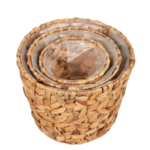 Pots de rangement au sol en jacinthe d'eau de style rétro, sculptés à la main, avec poignées, tressés à la main, écologiques, fabriqués au Vietnam - Product Image 1