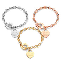 Bracelet en acier inoxydable pour femme avec pendentif cœur doré, bijoux en acier titane, fermoir OT, breloques cœur, bracelet chaîne