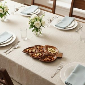 Bandeja de Madera Hecha a Mano con Forma de Hoja y Compartimentos, Bandeja para Aperitivos y Frutos Secos, Decorativa, de Lujo, Multiusos - Product Image 3