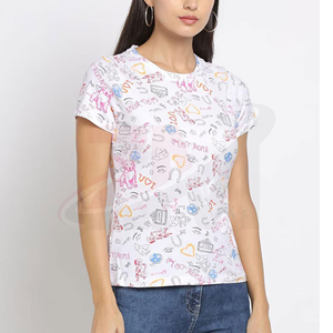 T-shirt blanc imprimé à col rond et manches courtes pour femme, coupe classique, en coton, décontracté, printemps-été, jersey tricoté respirant - Product Image 5