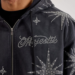 EMOTION Streetwear <b>Rhinestone</b> Zip up Hoodie for Men, 380g Heavyweight Cotton Zip up <b>Jacket</b> Wholesale - Product Image 2