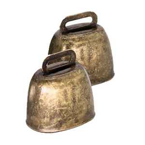 Vintage Handcrafted Rustic <b>Cow</b> <b>Bell</b> With Leather Strap Antique Gold Embossed Floral Harmony <b>Bells</b> For Christmas Tree Ornament - Product Image 4
