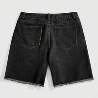 Shorts en jean noir tricoté pour homme, taille haute, brodés, respirants, écologiques, séchage rapide, streetwear, coupe droite, bords bruts, décontractés