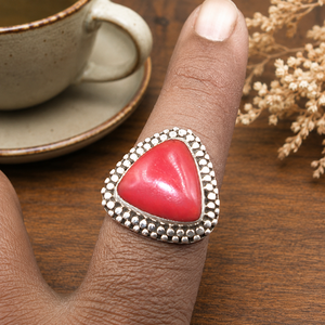 Pure 925 Sterling Silver Red Coral Gemstone Gold Bohemian <b>Statement</b> <b>Ring</b> Handmade Artisan Triangle Cabochon Women Gold Gold - Product Image 6