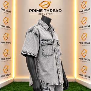 Chemise en jean légère délavée à manches courtes pour homme, coupe décontractée, avec poches boutonnées sur la poitrine, t-shirts en jean unisexes personnalisés - Product Image 2