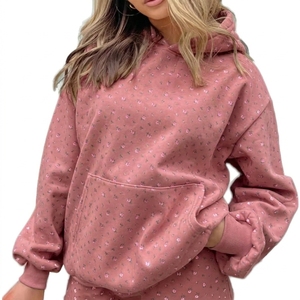 Sudadera con Capucha Oversize para Mujer al por Mayor OEM, Estampado Floral, Tejida, Manga Larga, Hombros Caídos, Bolsillos, Top Casual de Otoño - Product Image 4