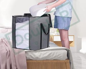 Grey Large Capacity Waterproof Durable Blanket Storage Bag Breathable Zipper Closure <b>Portable</b> Bedding Organizer for <b>Wardrobe</b> - Product Image 4