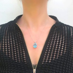 Colgante ovalado grande de topacio azul genuino, elegante piedra preciosa azul, joyería de plata, regalo de piedra de nacimiento de diciembre para mujer. - Product Image 5