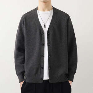 Top Trending <b>Men's</b> Solid Color Knitted <b>Cardigan</b> Sweater V-Neck <b>Long</b> Sleeve Button Closure Autumn Wear - Product Image 6