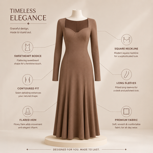 Vestido Largo de Sirena Marrón de Lujo con Mangas Largas para Mujer |   Elegante Vestido de Fiesta Ajustado con Malla en el Pecho |   Cóctel Formal Vintage - Product Image 5