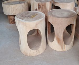 Minimalist Style Wooden <b>Stool</b> Made Suar Wood Various Shapes Natural Color Lacquer Finish Antique Home Furniture Living Room - Product Image 4