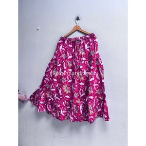 Jupe longue bohème à imprimé floral pour femme, taille élastique, volants, en mousseline, coupe trapèze, pour l'été - Product Image 1