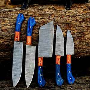 Ensemble de 5 couteaux de chef en acier Damas faits à la main avec étui, outils de cuisine de qualité supérieure, couteaux à légumes artisanaux - Product Image 5