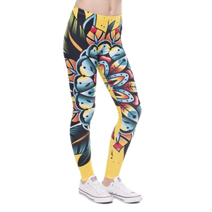 Leggings de yoga con estampado de flores TATTOO, 92% poliéster, 8% spandex, suaves y elásticos, para mujer, ropa deportiva, ¡en oferta! - Product Image 1
