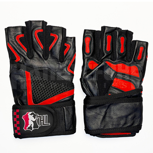 Gants de musculation professionnels rouges et noirs avec bandes de maintien robustes pour les poignets |   Poignée antidérapante de qualité supérieure pour un équipement de musculation ultime - Product Image 2