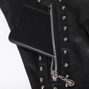 Women's Fashion Studded Perfectly Shaping Faux Leather <b>Biker</b> <b>Jacket</b> Dual Zipper High Street Leather <b>Jackets</b> - Product Image 6